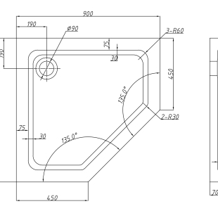 Поддон пятиугольный KDP-D9090, h – 7 cm
