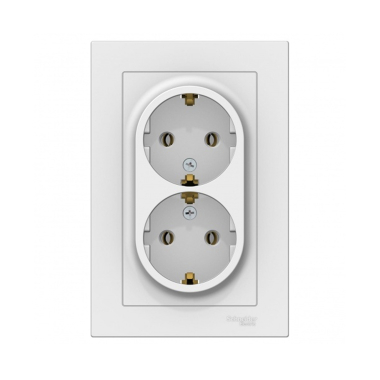 ATN000124 ATLASDESIGN РОЗЕТКА двойная с заземлением, 16А, в сборе, БЕЛЫЙ