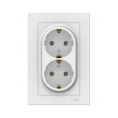 ATN000124 ATLASDESIGN РОЗЕТКА двойная с заземлением, 16А, в сборе, БЕЛЫЙ