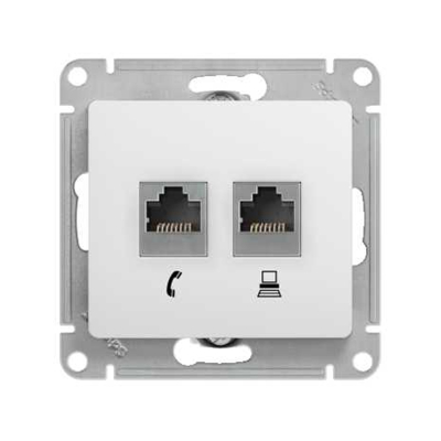 GSL000185 GLOSSA РОЗЕТКА двойная (телефон + компьютер) RJ11+RJ45, кат.5E, механизм, БЕЛЫЙ