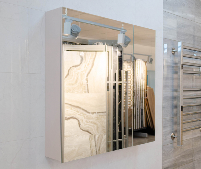 Шкаф навесной зеркальный Альтагамма ВШ 75 серый матовый -Р1