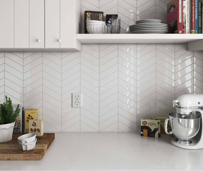 Chevron Wall White Right 5.2x18.6