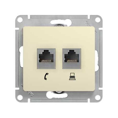 GSL000285 GLOSSA РОЗЕТКА двойная (телефон + компьютер)  RJ11+RJ45, кат.5E, механизм, БЕЖЕВЫЙ