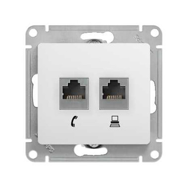 GSL000185 GLOSSA РОЗЕТКА двойная (телефон + компьютер) RJ11+RJ45, кат.5E, механизм, БЕЛЫЙ